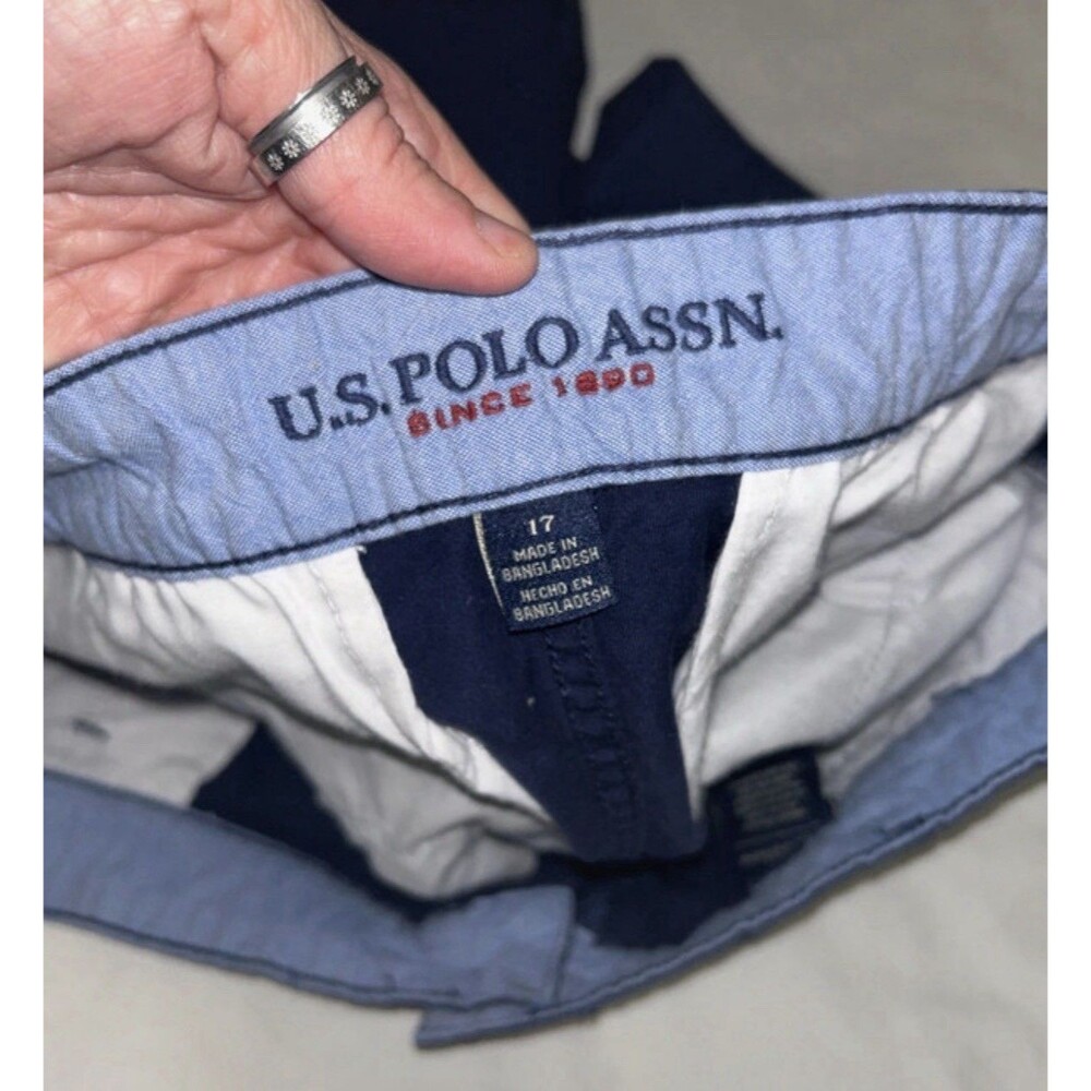 U.S. Polo Assn. Women Blue Chino Shorts Size 17 Cotton Twill Regular Fit Pockets